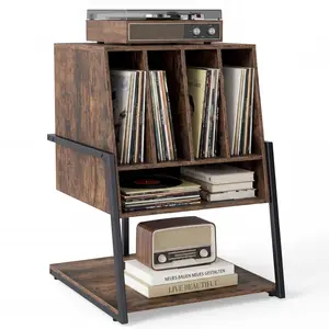CostwayMeuble Vinyle Rangement Vinyle avec Grand Plateau Roulettes à F... pas cher