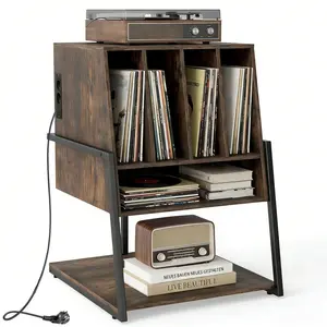 CostwayMeuble Vinyle Rangement Vinyle avec Prise Multiple Roulettes à ... pas cher