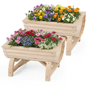CostwayLot de 2 Bac à Fleur en Bois de Sapin Jardinières Surélevées su... pas cher