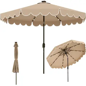 CostwayParasol de Patio de 3 M avec 24 Lumières LED Réglage de l'Incli... pas cher