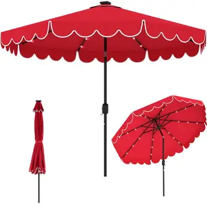 CostwayParasol de Patio de 3 M avec 24 Lumières LED Réglage de l'Incli... pas cher