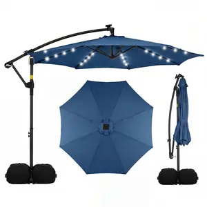 CostwayParasol Déporté 3 x 3M Parasol de Jardin avec Lumière Solaire R... pas cher