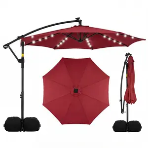 CostwayParasol Déporté 3 x 3M Parasol de Jardin avec Lumière Solaire R... pas cher