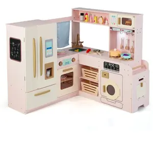 CostwayCuisine d'Angle avec Lumières & Sons Cuisine de Jeu en Bois ave... pas cher