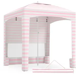 CostwayTonnelle de Plage Portable 185 x 185 cm avec Paroi Latérale Amovible Hauteur Réglable Poches à Sable Sac de Transport Crochets Rose pas cher