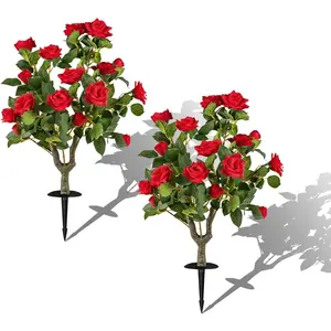 CostwayLot de 2 Fleurs Artificielles 80 CM avec Piquet, Rose Artificie... pas cher