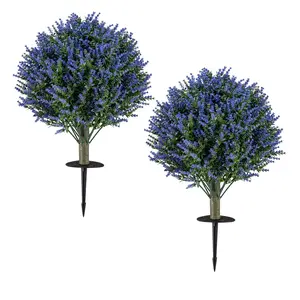 CostwayLot de 2 Lavandes Artificielles Topiaires 34 x 60 cm avec Pique... pas cher