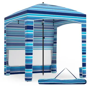 CostwayTonnelle de Plage Portable 185 x 185 cm avec Paroi Latérale Amovible Hauteur Réglable Poches à Sable Sac de Transport Crochets Bleu pas cher