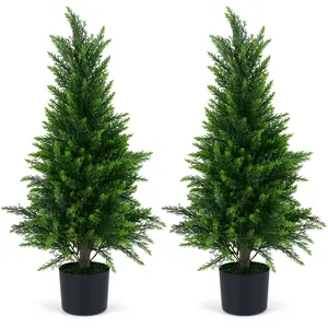 CostwayLot de 2 Plantes Artificielles Interieur 90CM Arbres de Cyprès Artificiels avec Pots Lestés en Ciment Aiguilles de Pin Réalistes Vert pas cher