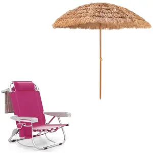 Costway1 Chaise de Camping Portable avec Dossier Réglable Rose + Paras... pas cher
