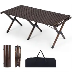 CostwayTable de Camping Pliante en Bois Table de Pique-nique 4-6 Perso...