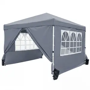 CostwayTonnelle de Jardin 3 x 3 M Tente de Réception Pliante Imperméable avec 4 Parois Amovibles 3 Niveaux Hauteur Réglable Sac à Roulettes Gris pas cher