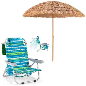 Costway1 Chaise de Camping Portable avec Dossier Réglable Vert + Paras... pas cher