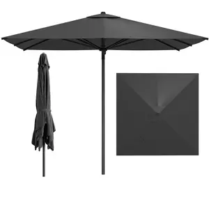 CostwayParasol Droit Rectangulaire 300 x 300 CM Parasol de Terrasse avec Structure Métallique Mât Démontable Sangles Sans Base Gris