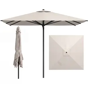 CostwayParasol Droit Rectangulaire 300 x 300 CM Parasol de Terrasse avec Structure Métallique Mât Démontable Sangles Sans Base Beige pas cher