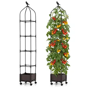CostwayJardinière avec Treillis Potager Surélevé sur Roulettes avec Ar... pas cher