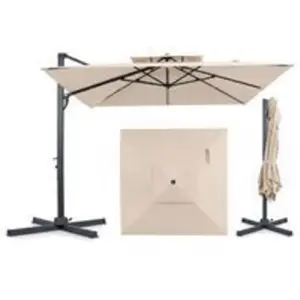 CostwayParasol Déporté 3 x 3 m Toit à Double avec Pied & Rotation 360°... pas cher