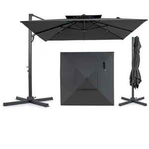 CostwayParasol Déporté 3 x 3 m Toit à Double avec Pied & Rotation 360°... pas cher