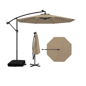 CostwayParasol Déporté 3,5x3,5M 40 LED Solaire avec 2 Sacs de Sable Pr... pas cher
