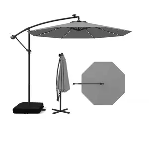 CostwayParasol Déporté 3,5x3,5M 40 LED Solaire avec 2 Sacs de Sable Pr... pas cher