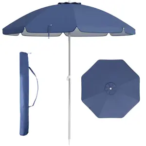 CostwayParasol de Plage de 198 cm avec Bouton Poussoir Inclinable Ancr... pas cher