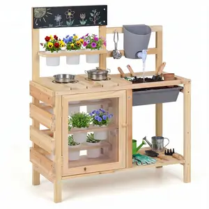 CostwayCuisine Extérieure Enfant avec Réservoir d'Eau Cuisine en Bois ... pas cher