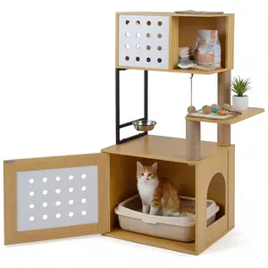 CostwayArbre à Chat avec Bac à Litière Tour pour Chat Multi-niveaux av...