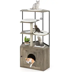 CostwayArbre à Chat avec Enclos pour Litière Meuble Moderne pour Chat ... pas cher