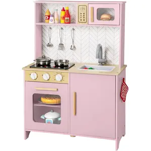 CostwayCuisine de Jeu en Bois pour Enfants Lumières Sons Micro-Ondes C... pas cher
