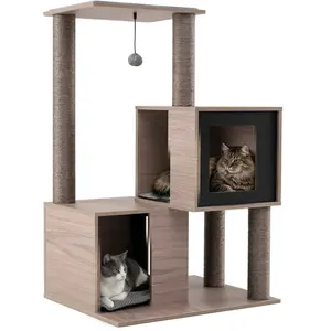 CostwayArbre à Chat pour Chats d'Intérieur Tour à Chat en Bois Multi-niveaux avec Poteaux à Gratter en Sisal Condos Perchoir Jouet Suspendu Gris pas cher