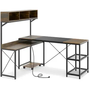 CostwayBureau d'Ordinateur en Forme de L avec Prises Électriques Table... pas cher