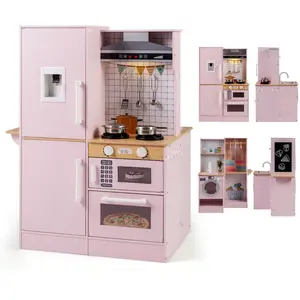 CostwayCuisine pour Enfants Double-Face en Bois avec Distributeur d'Ea... pas cher