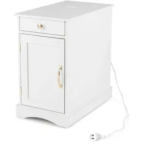 Costway Table de Chevet avec Prises Intégrées Table de Nuit avec Porte... pas cher