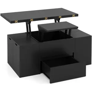 Costway Table Basse avec Plateau Relevable & 4 Tabourets de Rangement ... pas cher