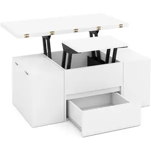 Costway Table Basse avec Plateau Relevable & 4 Tabourets de Rangement ... pas cher