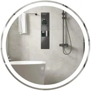 Costway60 cm Miroir Rond LED Éclairé Miroir de Salle de Bain Mural avec Luminosité Réglable Éclairage Avant et Arrière Toucher Intelligent Argent