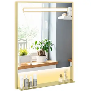 CostwayMiroir de Salle de Bain LED 80x60cm avec Étagère Miroir de Coif... pas cher