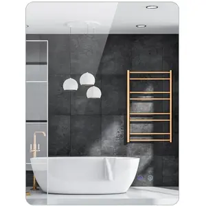 CostwayMiroir Lumineux LED 80 x 60 CM Miroir Mural de Salle de Bain Anti-buée avec Luminosité Réglable Commande Tactile Intelligente Argent pas cher