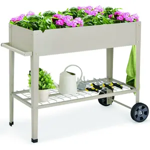 CostwayJardinière Surélevé sur roulettes en Métal Lit de Jardin 65L av... pas cher