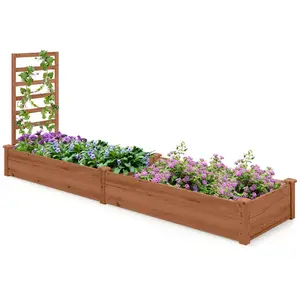 CostwayCarré Potager en Bois de Sapin 235x63x102CM Treillis Base Ouver... pas cher