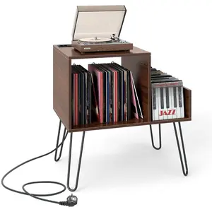 Costway Support pour Tourne-disque Prise de Courant Séparateur Table d... pas cher