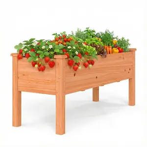 CostwayJardinière Surélevée en Bois Carré Potager sur Pied avec 5 Trou... pas cher