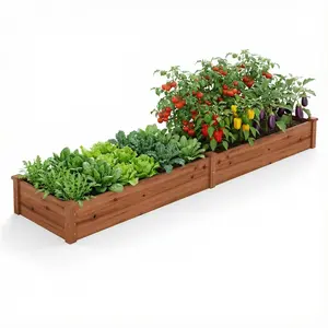CostwayCarré Potager de Jardin Rectangulaire en Bois de Sapin 240x60x2... pas cher