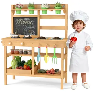 CostwayCuisine de Jeu avec Robinet Éviers Amovibles Tableau Noir Plaqu... pas cher