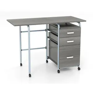 CostwayBureau Pliable avec 3 Tiroirs Table D'écriture Roues Verrouilla... pas cher