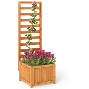 CostwayJardinière avec Treillis en Bois 123 CM Bac à Fleurs Surélevé p... pas cher