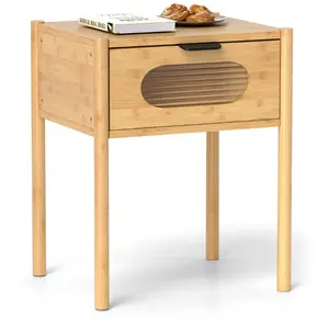 Costway Table de Chevet en Bambou de Style Ferme avec Tiroir Décoré en... pas cher