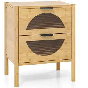 Costway Table de Chevet en Bambou Table de Chevet Style Mid-Century Mo... pas cher