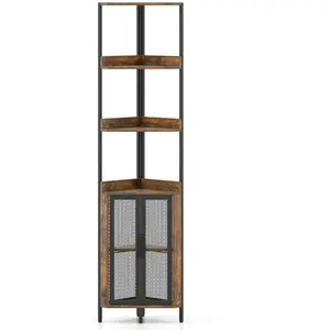 Costway Étagère d'Angle à 6 Niveaux Bibliothèque d'Angle avec Armoire ... pas cher
