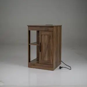 Costway Table de Chevet Style Ferme avec Station de Chargement Table d... pas cher